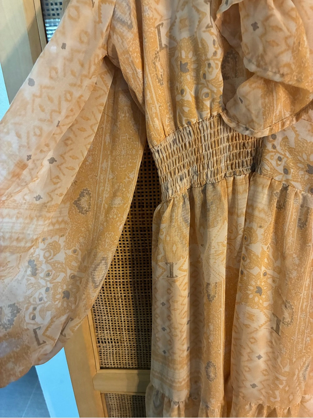 Hayden Peach Patterned Ruffle-Front Midi Dress - Picture 6 of 7